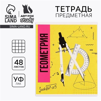 Тетрадь в клетку, предметная, 48 л.,на скрепке, А5 «Яркий. Геометрия»