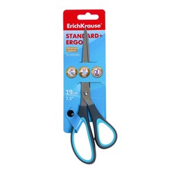 Ножницы Standard+ Ergo, 19 см, лезвия из нержавеющей стали, антискользящие резиновые вставки, ударопрочный пластик, блистер, МИКС