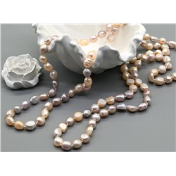 Бусы длинные из жемчуга барокко 8*10мм цвет белый, кремовый, розовый, 110см