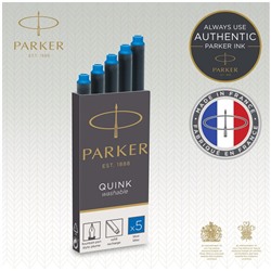 Картриджи чернильные Parker "Cartridge Quink" смываемые синие, 5шт., блистер