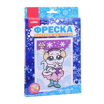 Фреска. Картина из песка "Белоснежная кошечка"