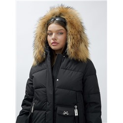 Куртка женская зимняя с мехом енот премиум класса черного цвета 3215Ch
