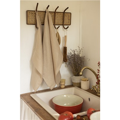 Набор из двух вафельных полотенец изо льна бежевого цвета из коллекции Essential, 50х70 см