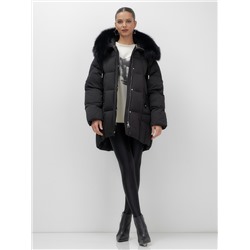 Куртка зимняя женская с мехом и капюшоном тренд черного цвета 7660Ch