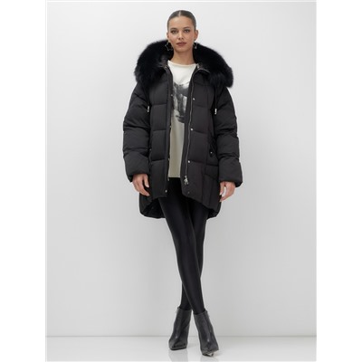 Куртка зимняя женская с мехом и капюшоном тренд черного цвета 7660Ch