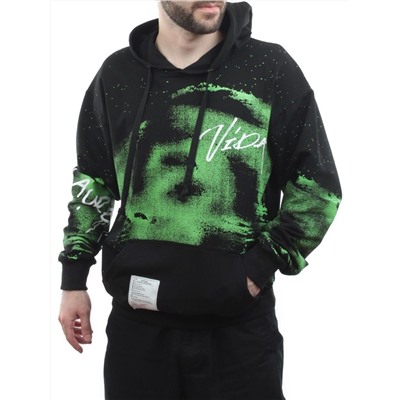 2626 BLACK/GREEN Толстовка мужская (75% хлопок, 20% полиэстер, 5% спандекс)