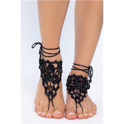 Барефуты Вязанные украшения на ноги (черный/серебро) БФ06