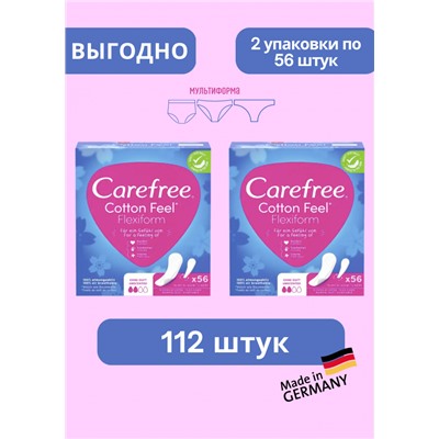 Carefree Slipeinlage Cotton Feel Flexiform ohne Duft 56 St, Карефри Ежедневные прокладки с хлопком Флексиформ 56шт, 2 упаковки (112шт)