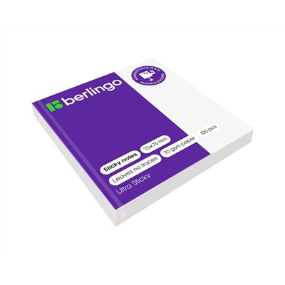 Самоклеящийся блок Berlingo "Ultra Sticky", 75*75мм, 100л., белый