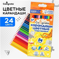 Карандаши цветные 24 цвета Calligrata ЭКОНОМ, заточенные, шестигранные, пластиковые, картонная упаковка, европодвес