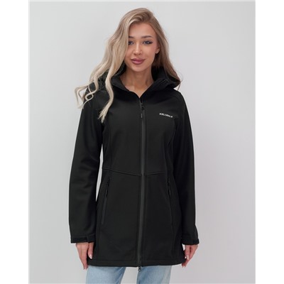 Парка спортивная женская с капюшоном softshell черного цвета 9568Ch