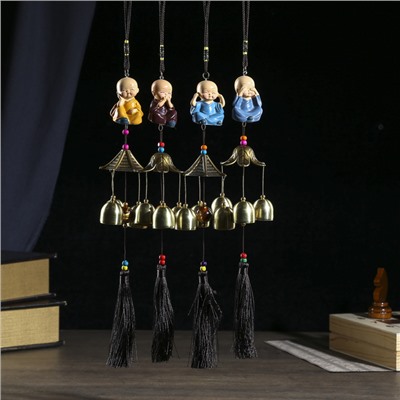 Музыка ветра «Маленький Будда», металл, 3 колокольчика, 40 см, МИКС