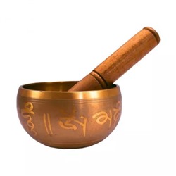 Золотистая поющая чаша с деревянным стеком, Golden Color Singing Bowl and Wooden Striker Stick