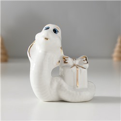 Фигурка керамика «Белая кобра с подарком», с золотом, 3.5×8×7.5 см