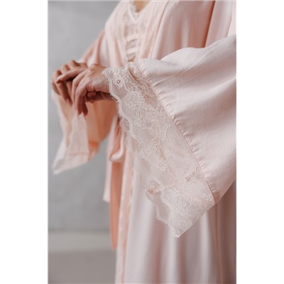0460-NB ПЕРСИКОВЫЙ ХАЛАТ С РОЗОВЫМ КРУЖЕВОМ908698409