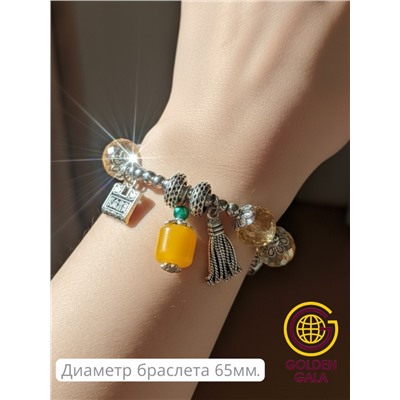 Браслет женский с кристаллами на резинке БР12/02 (перламутровый шампань)