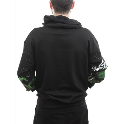 2626 BLACK/GREEN Толстовка мужская (75% хлопок, 20% полиэстер, 5% спандекс)