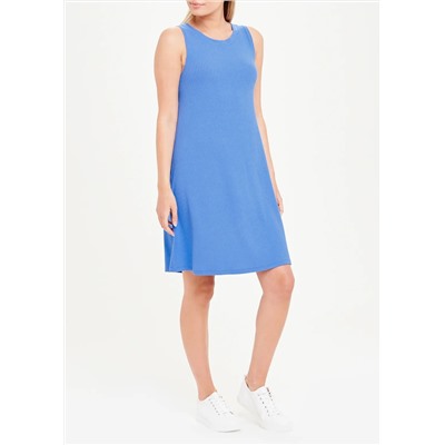 Blue Sleeveless Ribbed Jersey Swing Dress