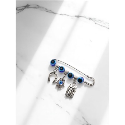 Булавка-оберег «Сова от сглаза», 6 см, цвет синий в серебре