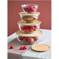 Набор из 4-х стеклянных мисок Eco Store с крышками из бамбука