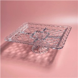 588-692 Квадратная менажница 35,6см на ножке  в под.уп.(х4)Стекло