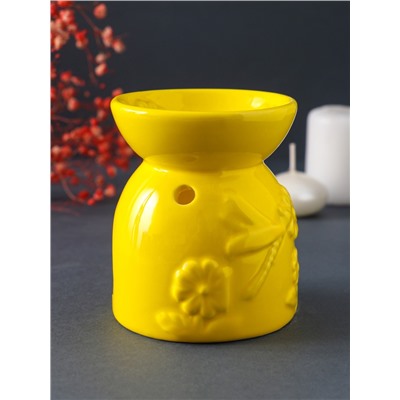 Аромалампа для эфирных масел «Стрекоза на цветке», керамика, жёлтая, 7.2×7.2×8.3 см