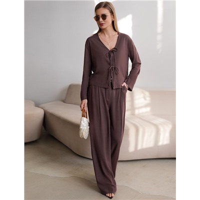 Свободные брюки палаццо на эластичном поясе изо льна с вискозой