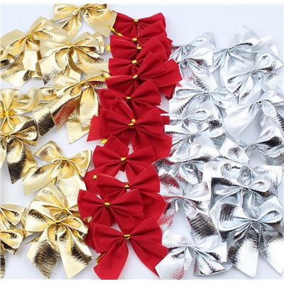 Новогоднее ёлочное украшение "Бантики", набор 12 штук.