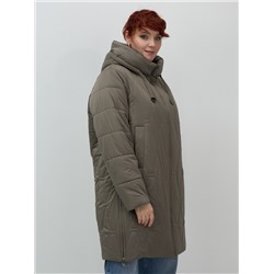 Пальто зимнее утепленное женское большого размера коричневого цвета 7699K