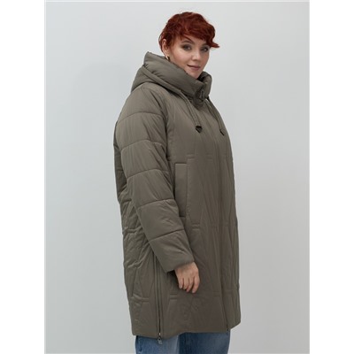 Пальто зимнее утепленное женское большого размера коричневого цвета 7699K