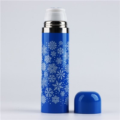 Термос с подвесом новогодний «Снежинки», 500 мл, синий