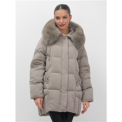 Куртка зимняя женская с мехом и капюшоном тренд коричневого цвета 7660K