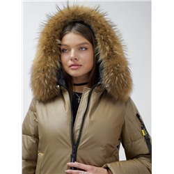 Куртка женская зимняя с мехом енот премиум класса коричневого цвета 871K