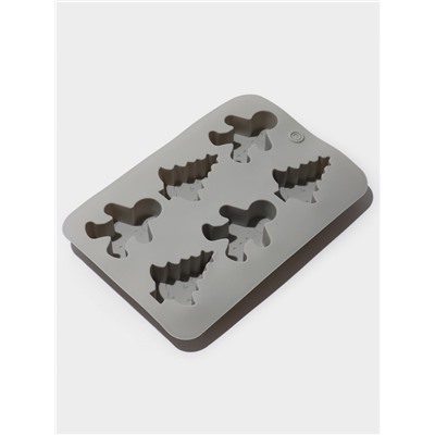 Форма для выпечки новогодняя Доляна «Новогодние пряники», силикон, 6 ячеек, 25.5×17.5×2.5 см, серая