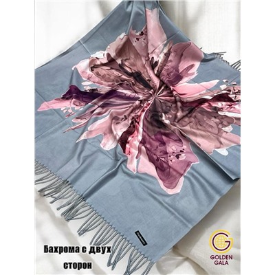 Платок теплый кашемировый с рисунком 3D Арт 1972/7 серый