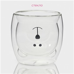 Стакан Доляна «Медведь», 200 мл, 9×9 см, с двойными стенками, стекло, прозрачный