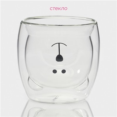 Стакан Доляна «Медведь», 200 мл, 9×9 см, с двойными стенками, стекло, прозрачный