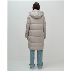 Пальто зимнее утепленное с капюшоном женское бежевого цвета 7618B