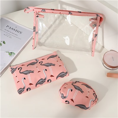 Набор косметичек 3 в 1 "Фламинго".