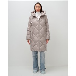 Пальто зимнее утепленное с капюшоном женское светло-коричневого цвета 7637SK