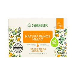 Натуральное туалетное мыло Synergetic «Масло мяты и апельсин», гипоаллергенное, 90 г