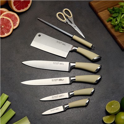 НАБОР НОЖЕЙ AGNESS НЖС  НА ПЛАСТИКОВОЙ ВРАЩАЮЩЕЙСЯ ПОДСТАВКЕ 8 ПР. (КОР=6НАБОР.)