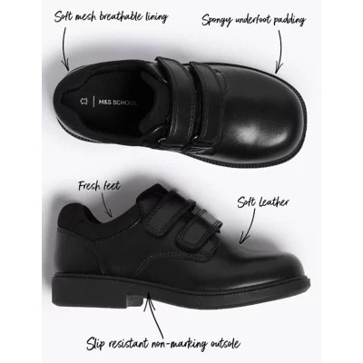 Kids’ Leather Riptape School Shoes (8 Small - 1 Large)