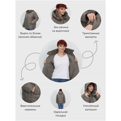 Куртка зимняя женская из овчина стильная и модная коричневого цвета 7309K