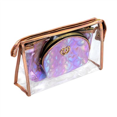 Kristaller Набор женских косметичек Chameleon heart 3 in 1, сиреневый перламутр