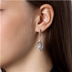 Серьги с фианитом родированные серебро 925*