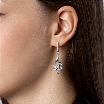 Серьги с фианитом родированные серебро 925*