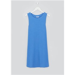 Blue Sleeveless Ribbed Jersey Swing Dress