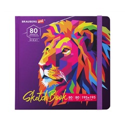 Скетчбук, белая бумага 80г/м 195х195мм, 80л, резинка, твердый, BRAUBERG ART DEBUT, Лев, 114582
