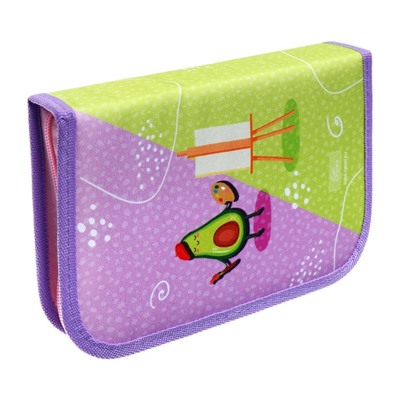 Пенал 1 секция 140 х 210 х 40 мм, откидной карман и косметичка, тканевый, Calligrata TOP Content "Авокадо стайл"